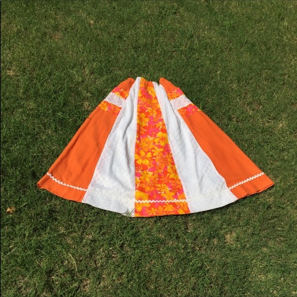 Vintage BoHo Hippie Orange White Patchwork Maxi - Picture 3 of 8